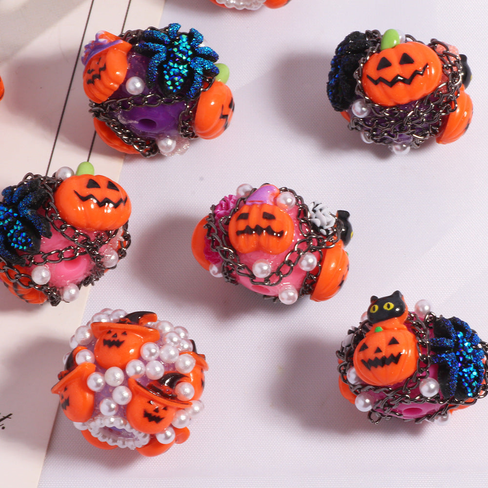 Wholesale 5pcs/pack Halloween Devil Pumpkin Beads Straight Hole Loose Beads